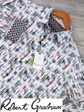 Robert Graham Artwork Vibrant Colorful Men Stretch Flip Cuff Size L Button Shirt